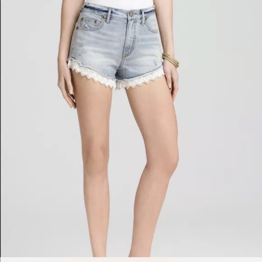 Free People boho cottagecore lacy trim denim shorts 27